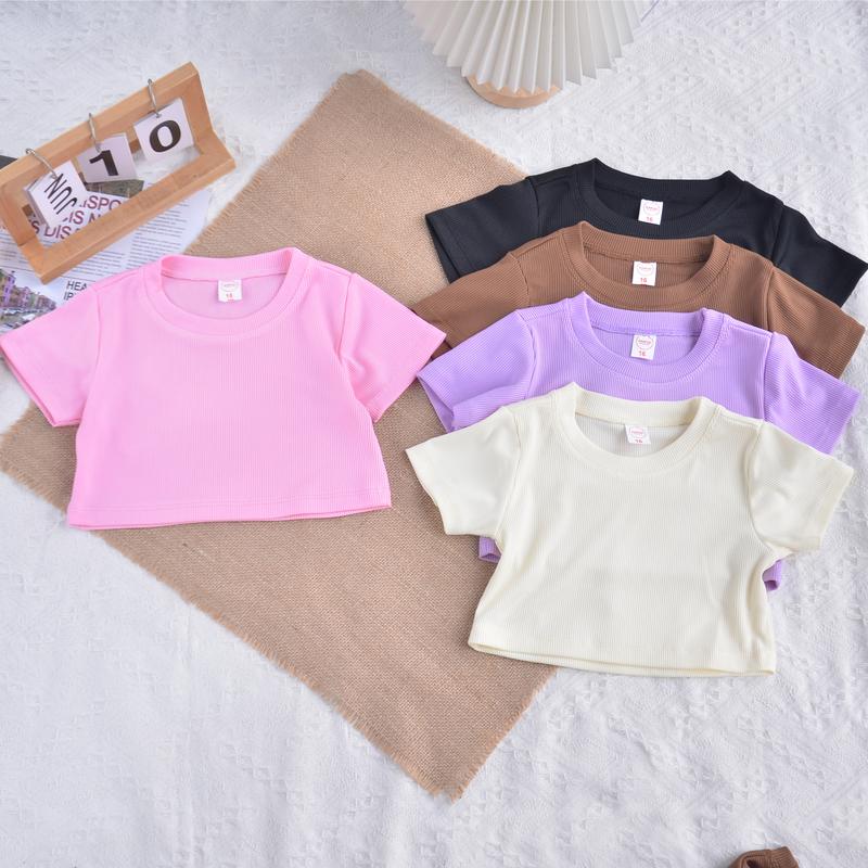 8-40kg Áo Ngắn Tay Croptop Ôm Body Bé Gái Vải Thun Tăm Cực Đẹp SAMKIDS Áo Bé Gái Mùa Hè size đại