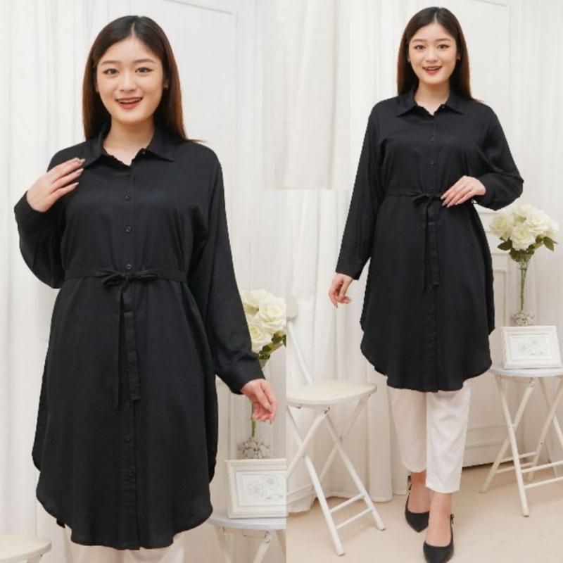 Baju Long Dress Kemeja Tunik Wanita Muslim Jumbo Terbaru 2024 Kekinian Polos By Azka 5