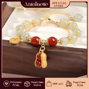 Antoinette Jewelry Gelang Batu Akik Alami dengan Gantungan Perak 999 - Desain Keberuntungan Baru, Hadiah Ultah Spesial untuk Wanita Muda