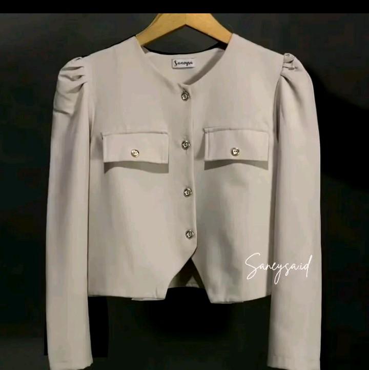 CROP BLAZER WANITA SEMIWOLL OUTER BASIC POLOS Atasan 1