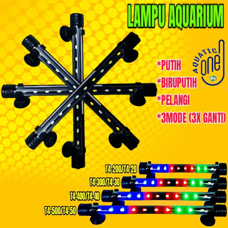 LAMPU LED AQUARIUM ALL MERK T4 untuk tank ukuran 20 25 30 35 40 45 50 60 cm varian biru putih pelangi rgb wrgb 3mode 3x ganti aquariumlampp 0