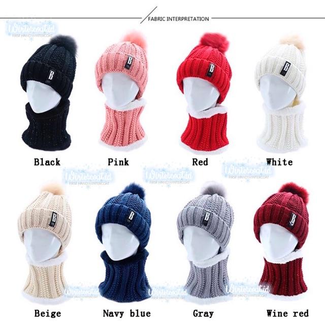 Beanie hat dan Neck warmer 1 set Bianca wanita anak cewek topi winter kupluk hangat tebal musim dingin 1