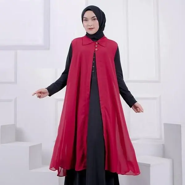Cardigan Outer Polos Tanpa Lengan Bahan Ceruty Babydol Kardigan Wanita Muslim