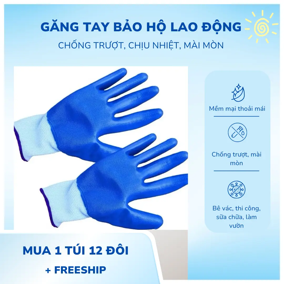 ( Ảnh Tự Chụp) 12 Đôi Găng Tay Bảo Hộ Phủ Cao Su Chống Mài Mòn Dùng Cho Nhiều Ngành Nghề