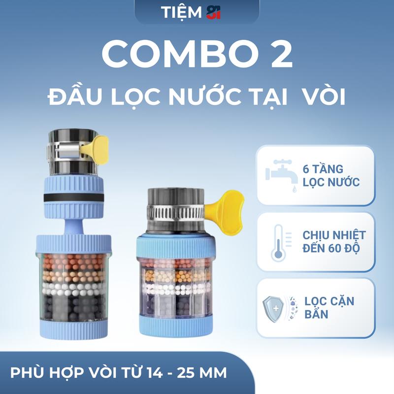 Combo 2 cái đầu lọc vòi nước 6 tầng Chịu nhiệt đến 60 độ C - hỗ trợ lọc phèn lọc cặn bẩn trong nguồn nước