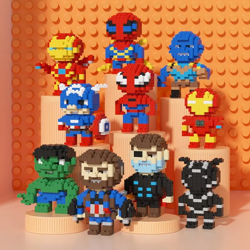 Nano Blocks Mini Superheroes 3D Model, Mainan Blok Susun, Blok Konstruksi DIY, Dekorasi Hiasan Karakter Animasi, hadiah Kado Anak