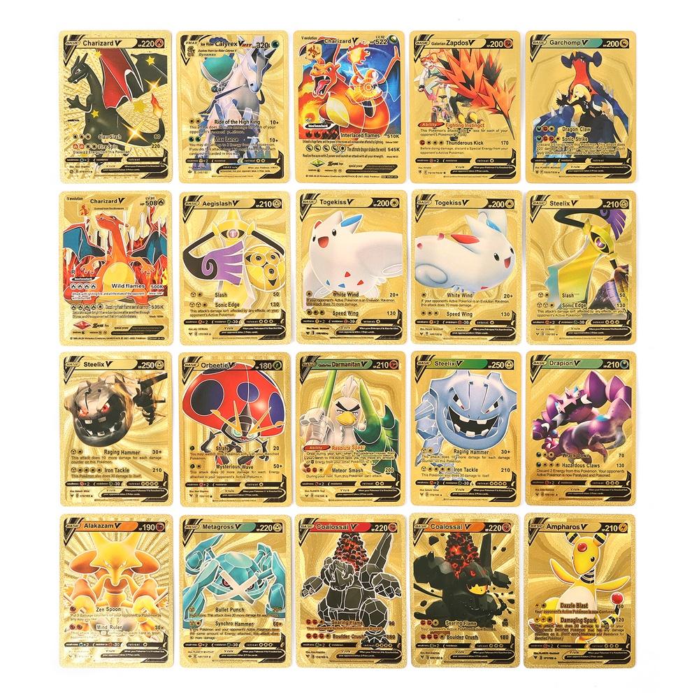 24h]55/110 Pcs Metal Gold Silver Pokemon Cards English Version Pikachu  Charizard Trainer Card Game Collection - TikTok Shop Singapore