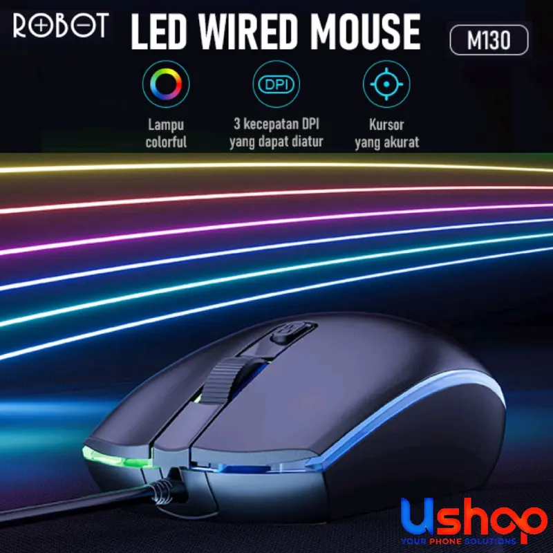 ROBOT M130 Wired Mouse Computer PC/Laptop | Corolful LED 3 Kecepatan 1600DPI 1