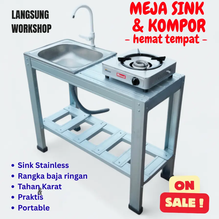 BUY SATU DAPET DUA  FUNGSI!! Wastafel Cuci Piring & Rak Kompor Portabel 2-in-1: Praktis, Kuat, Portable Awet Serbaguna Anti Karat