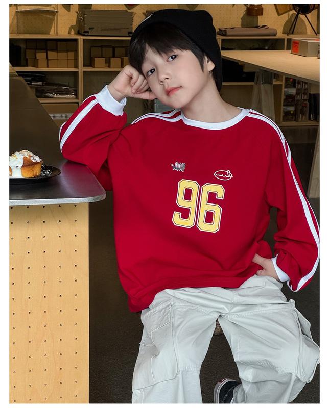 ÁO THUN MÀU ĐỎ VIỀN SỌC TRẮNG, SỐ 96 MÀU VÀNG NGÀ CHẤT MỀM MIN SÀNH ĐIỆU MẶC THU ĐÔNG CHO BÉ TRAI VÀ BÉ GÁI - MOJI KIDS