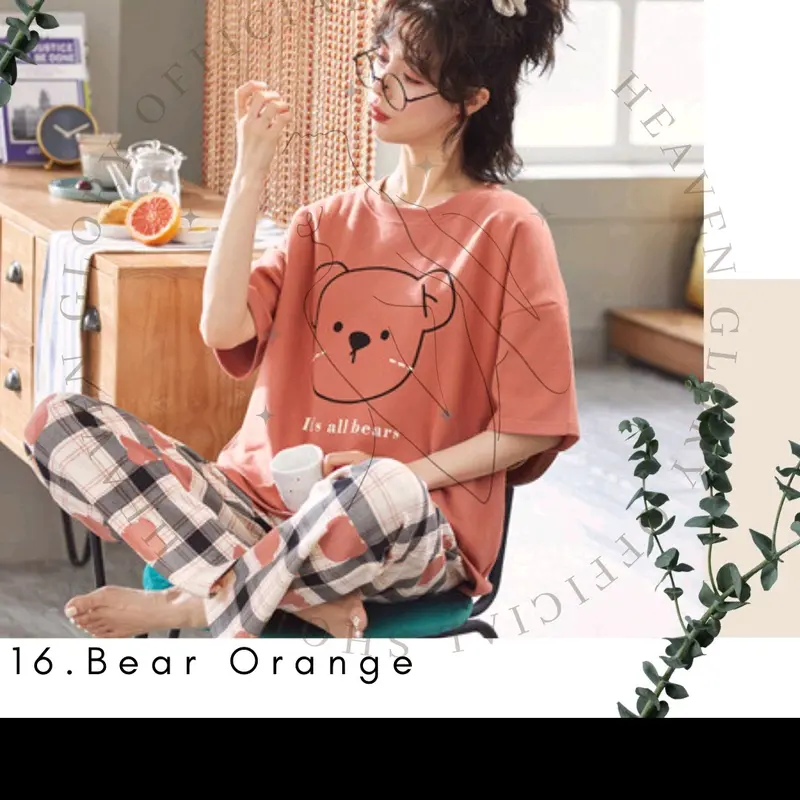 Glory Baju Tidur Wanita Lengan Pendek Celana Panjang | Piyama Pajama | Baju Tidur Set | Baju Rumah Set | Piyama Wanita Set Fit Dewasa 2