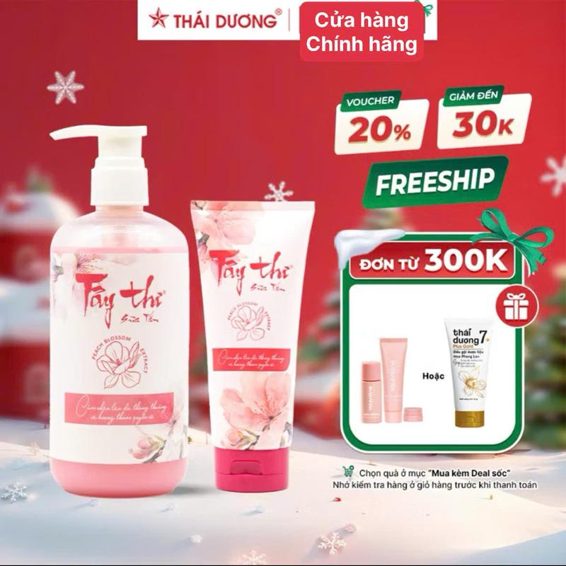 Sao Thái Dương Sữa tắm Tây Thi chai 200 500ml Dùng cho Da nhạy cảm mụn lưng Dưỡng Body với Hoa đào Nhân sâm Bí đao