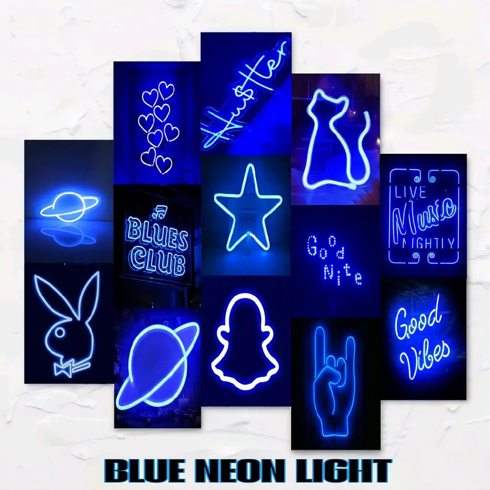[POSTER] BLUE NEON LIGHT AESTHETIC [ free perekat ] 10 - 50 PCS / POSTER / DEKORASI RUANGAN / HIASAN DINDING / TERMURAH