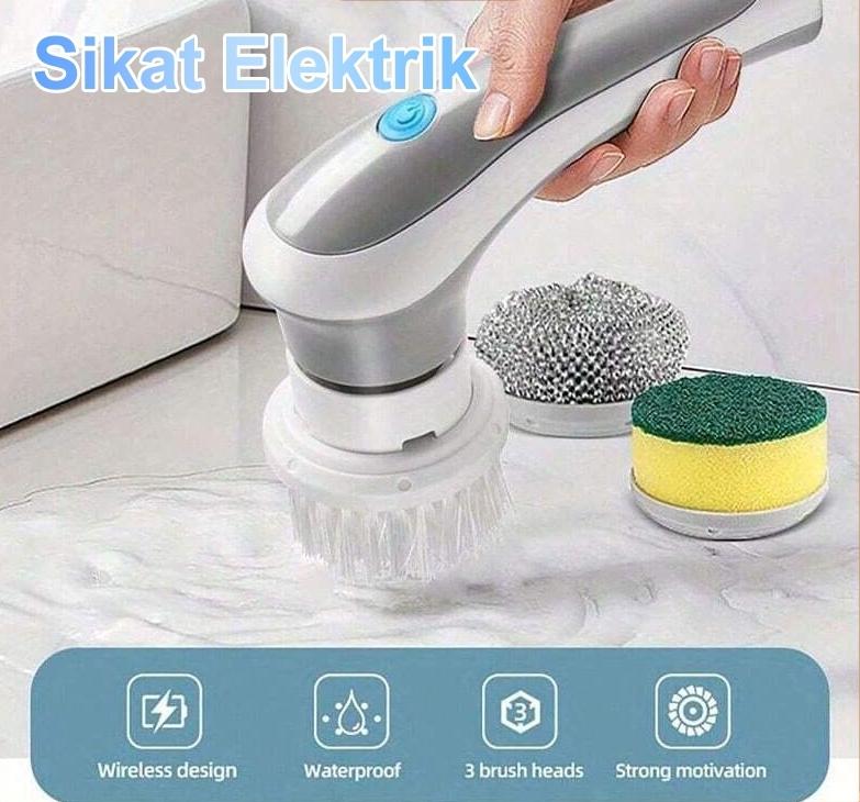 QPT Mall Sikat Elektrik 4 in 1 Handheld   Sikat WC Elektrik   Sikat Kamar Mandi Rotasi Cerdas 360° Derajat Kebisingan Rendah Tahan Air IPX7 Wastafel Dapur Cleaning Brush