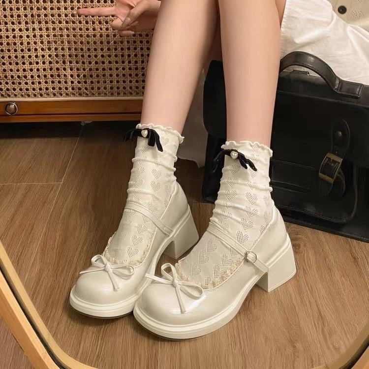 HÀNG LOẠI 1 Giày búp bê lolita nữ cao cấp đế cao 5cm mũi tròn phối nơ kiểu ulzzang có viền ren GD070