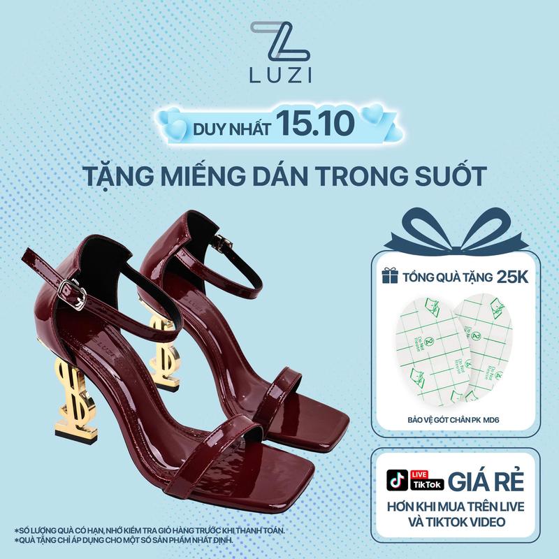 Giày cao gót nữ Luzi Shoes gót chữ S cao 10P, Sandal nữ mũi vuông da bóng sang chảnh 7P m41