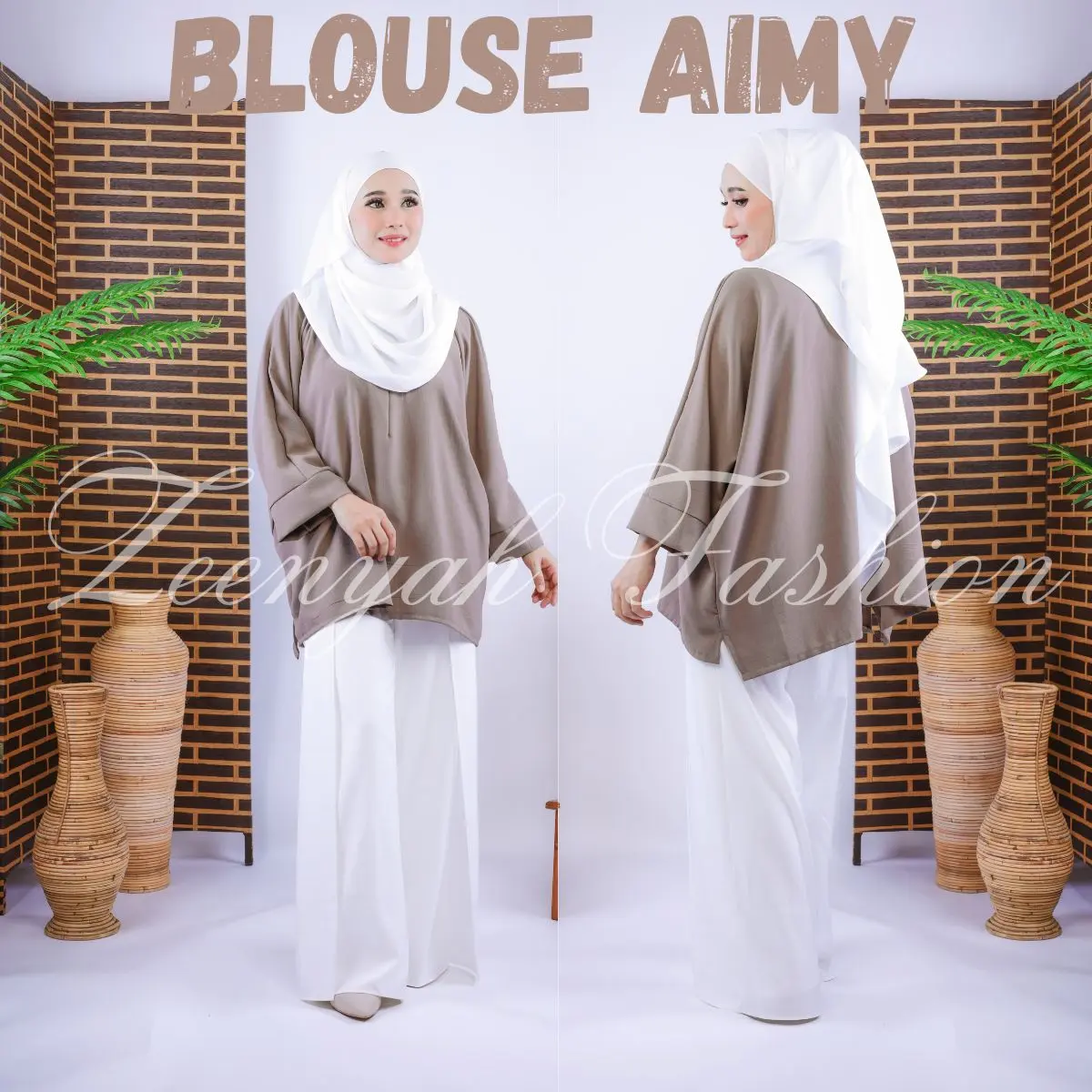 Blouse Aimy Long Sleeve Front Zip Dari Zenyah Fashion - Bahan Tahan Setrika, Desain Longgar untuk Wanita Ukuran S-3XL Crepe Fit Women