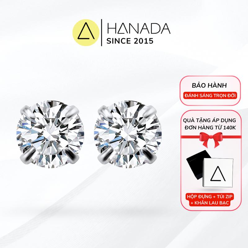 Bông tai bạc 925 Hanada Đá CZ 7A Chuẩn 150 Lát Cắt khuyên tai Siêu Lấp Lánh Không ố Không mờ hoa tai đẹp cho nữ bông tai nam khuyên nụ đơn giản 0826 D06