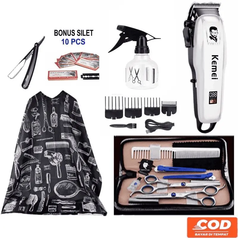 Set Alat Cukur Rambut Elektrik Kemei 809 Profesional Barbershop Gunting Rambut Gunting Sasak Set Potong Rambut Murah Berkualitas kirei beauty Sisir Kumis 0