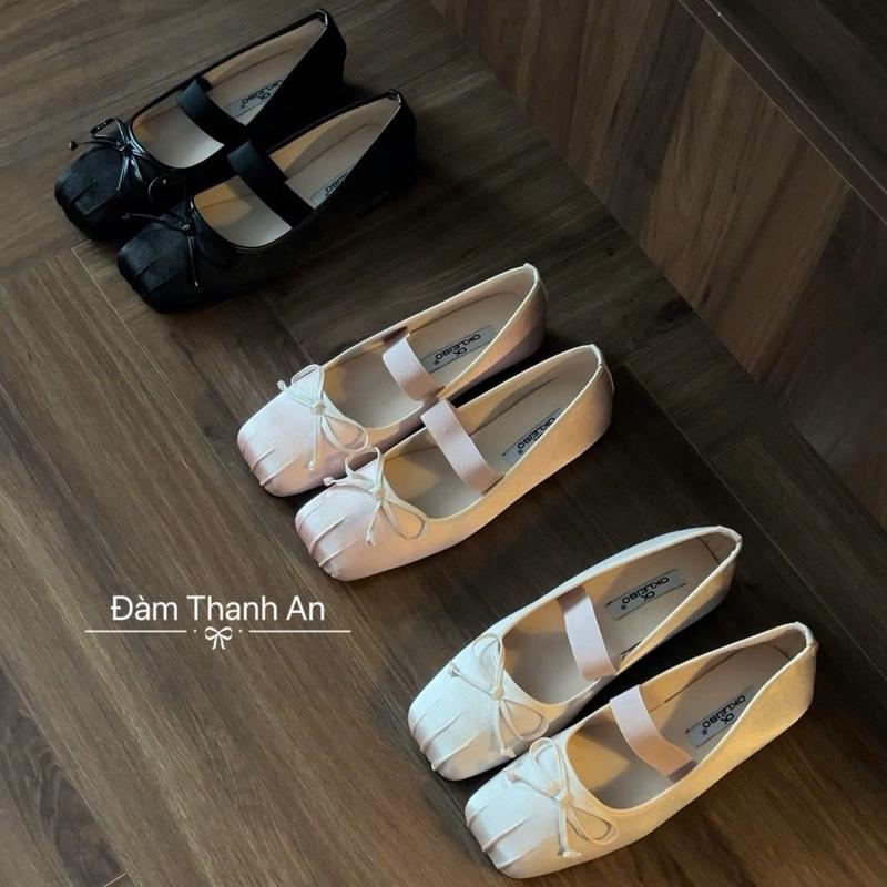 Giày Bệt Nơ Lụa Mềm Quai Chun Đế Dẻo Mũi Vuông Hottrend 2025 3 Màu X52
