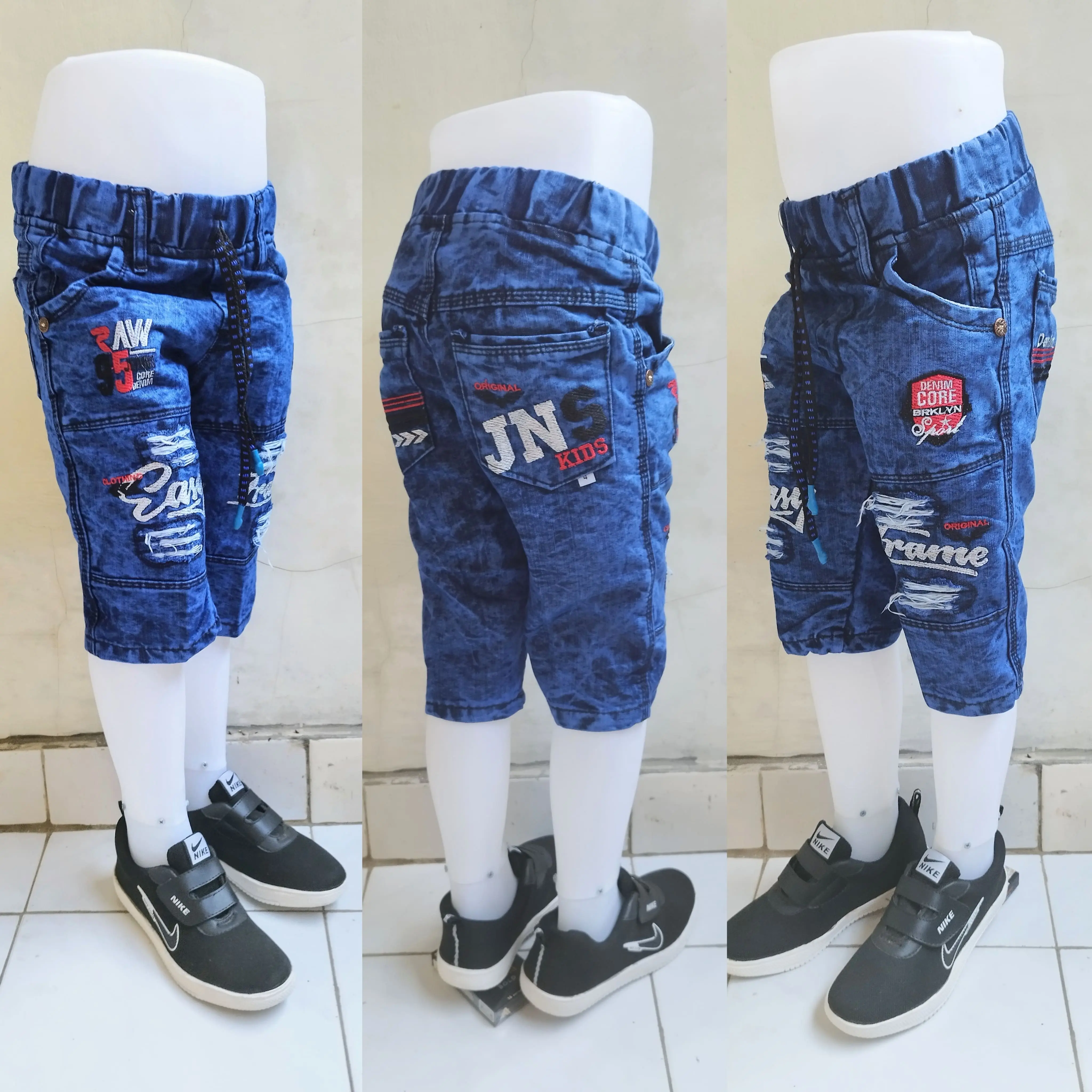 Celana jeans pendek anak laki2 usia 1-12 tahun motif bordiran anak cowok keren dan modis denim kancing