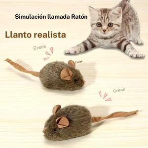 Juguete interactivo de ratón de peluche con forma de gato, ratón realista con sonido por detección táctil, gatito que maulla para entretenimiento solo, juguete resistente para masticar