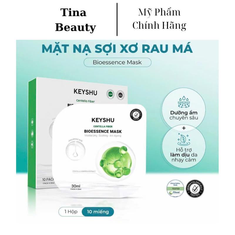 Hộp 10 Mặt Nạ Sợi Xơ Rau Má Centella Fiber KEYSHU 30ML Dưỡng Ẩm, Làm Mềm Da