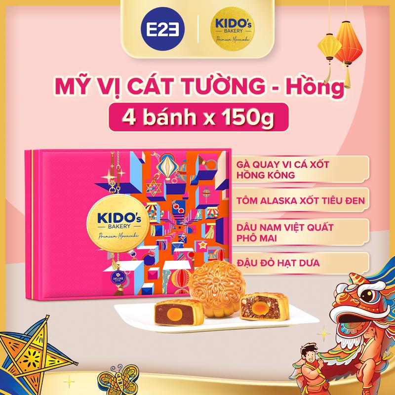 HỘP MỸ VỊ CÁT TƯỜNG HỒNG - Hộp Bánh Trung Thu Kido's Bakery Cao Cấp ( Set gồm 4 bánh 150g vị Gà Quay Vi Cá, Tôm Alaska, Dâu Nam Việt Quất Phô Mai, Đậu Đỏ Hạt Dưa ) | E2E Thực Phẩm Đồ Ăn | Kido Group