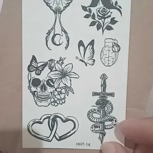 30 PCS Stiker Tato Temporer Grosir 6x10cm Halal Tanpa Bekas Symbol ular love cherry butterfly salib bunga kupu kupu kunci bulan HHT