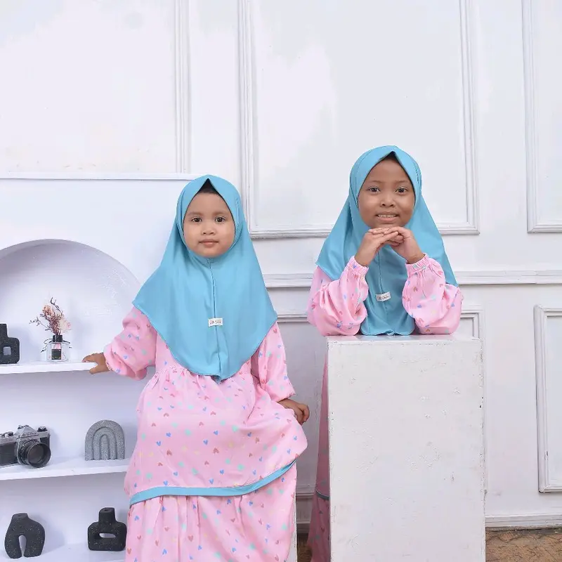Gamis anak perempuan gamis lebaran set hijab motif Dress Cantik Muslim Katun 6