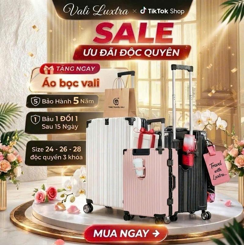 LUX979 Vali Khung Nhôm khoá sập, Size 24, 26, 28 có 3 khoá sập, có ngăn để đồ ướt, 2 ngăn khoá kéo kín