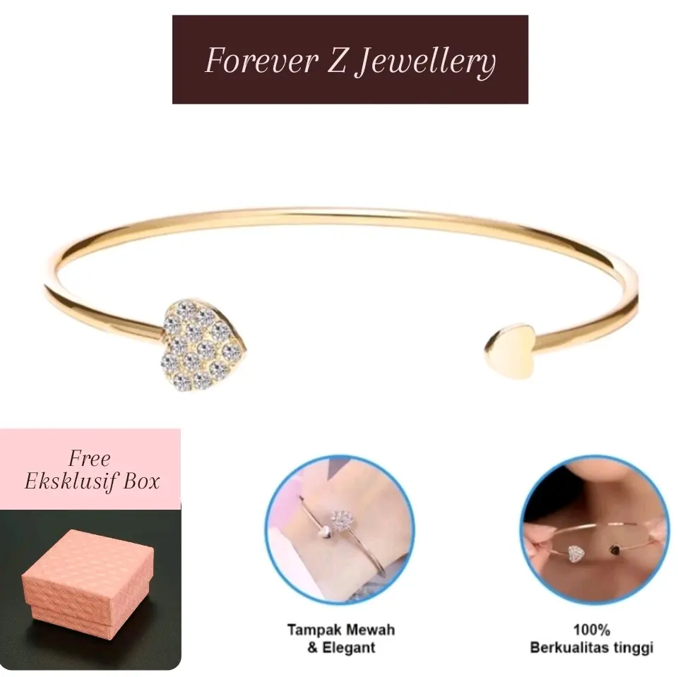 Gelang mewah Love dihiasai permata Zirconia ,free Eksklusif Box Silver Bracelets Gold