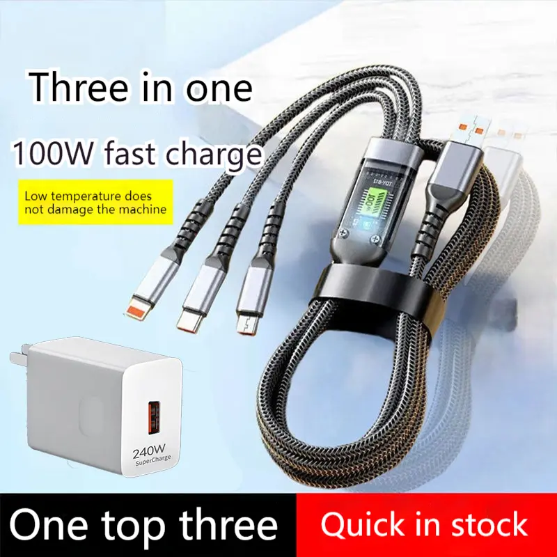 Bộ sạc siêu nhanh, 240 W, bộ sạc 100 W, 1 Cáp điện thoại di động 3, Có bộ sạc 240 W / 120 W / 66 W, Có Thể Sạc Lại Nhanh Hơn, Tăng tốc 200%, Thích hợp cho điện thoại di động iPhone / Oppo / Vivo / Xiaomi / Huawei
