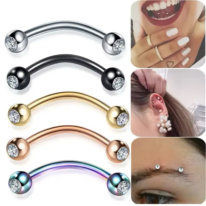Piercing Busur Titanium diamond bulat Anti Karat Cocok untuk Eyebrow Piercing Smile Rook dan Piercing Lainnya dengan 5 Pilihan Warna hoop earrings