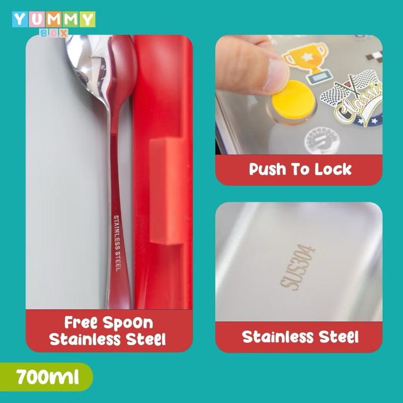 Kiddikiddo Set LUNCHBOX STAINLESS Steel YUMMY BOX SANRIO / KOTAK MAKAN Plastik /BOX BENTO/KOTAK BENTO STAINLESS SANRIO KUROMI MELODY / 3SEKAT Silicon FREE SENDOK GARPU 7