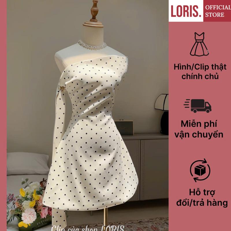 LORIS - Chou Dress Đầm chéo vai chấm bi