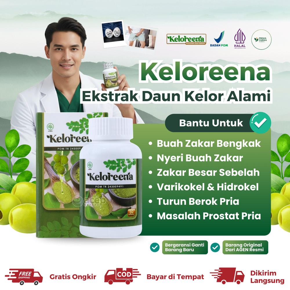 Kapsul Keloreena Untuk Varikokel Buah Zakar Bengkak Besar Sebelah Turun Berok Pria Hernia Masalah Prostat Isi 50 & 100 Kapsul BPOM Halal MUI - isi 50 Kapsul