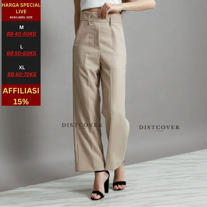 SAN STORE - Diora Pants Anti kusut Trousers - Highwaist Wide Leg - Celana Kantor/Formal Wanita 0