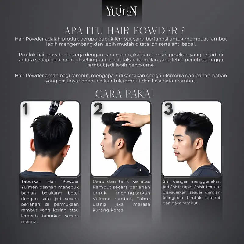 YUIMEN Hair Powder Premium Aroma Grape + Gratis Sisir Plastik + Rambut Bervolume dan Perawatan Rambut Berminyak atau Lepek 4