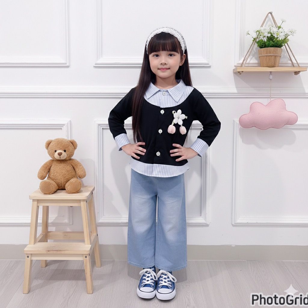 Setelan Jeans Wispie Import Anak Perempuan Usia 2-10 Tahun Viral Fashion Anak Terbaru Terlaris COD