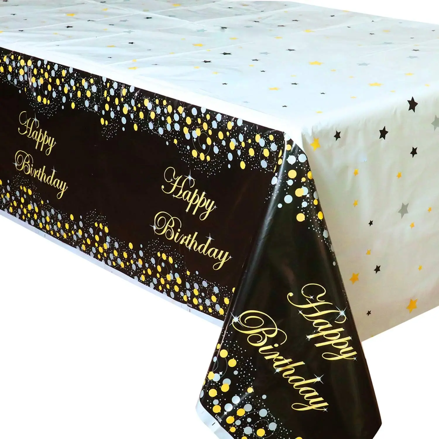 Nifasniy Black Gold Happy Birthday Tablecloths Party Table Cloth Covers Table Covers for Party Decorations Wedding Supplies mini  christmas maloi  plastic