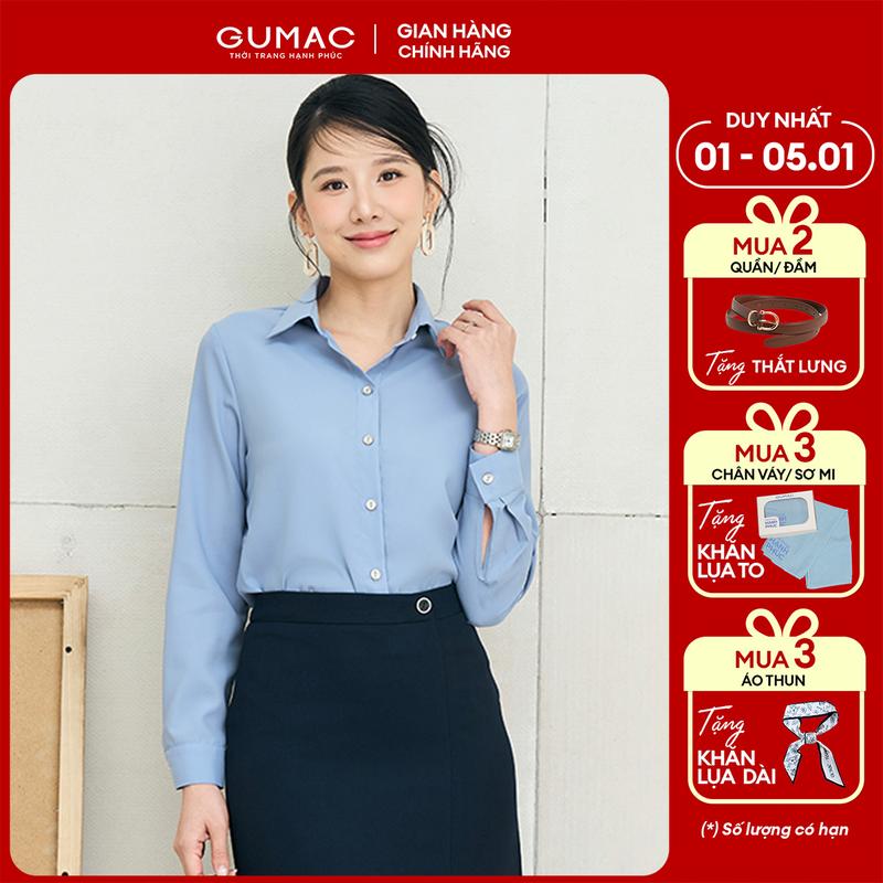   1.1 - 5.1| MUA 3 TẶNG KHĂN LỤA TO  Áo sơ mi basic tay dài Regular B4 nhiều màu thời trang GUMAC BAE00001 