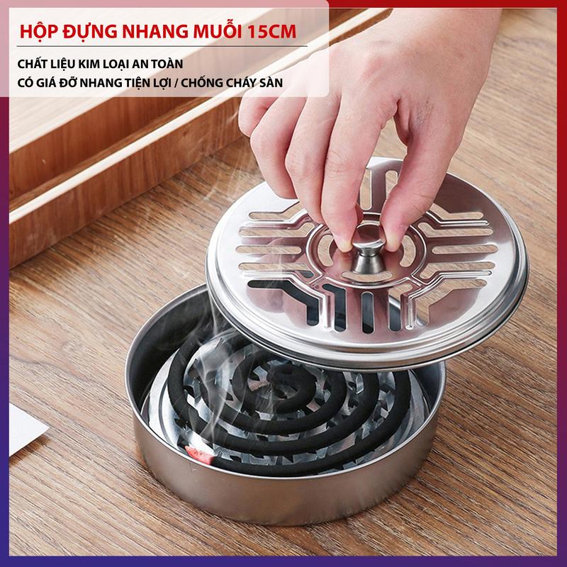 Hộp Đựng Nhang Muỗi Có Nắp DLS Khay Đựng Nhang Muỗi 15cm Có Giá Đỡ Cuộn Nhang An Toàn Chống Bụi Hiệu Quả