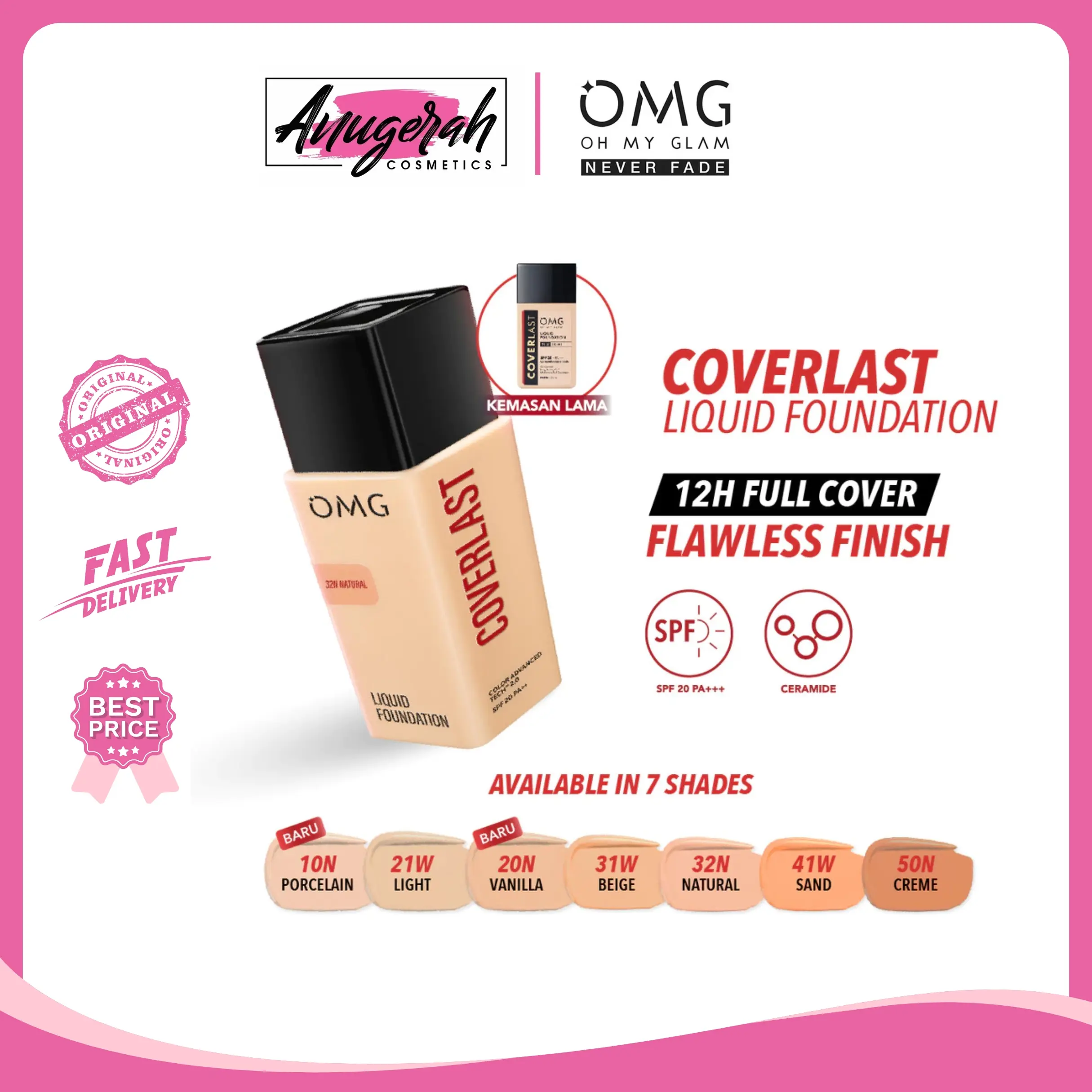 OMG Oh My Glam Coverlast Liquid Foundation - Flawless Coverage & Tahan 12 Jam