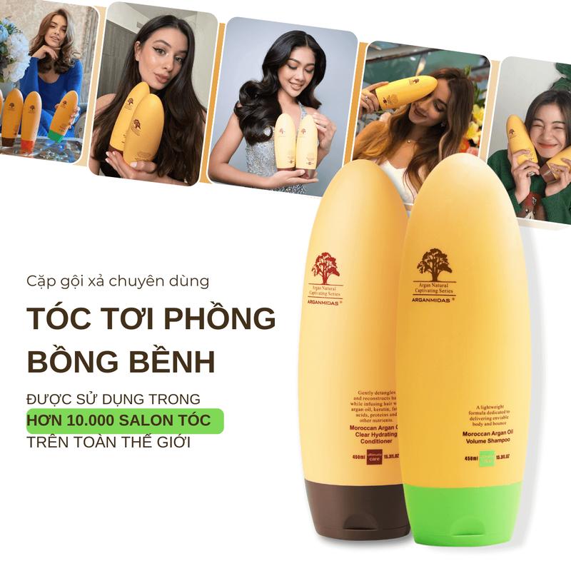 Bộ Dầu gội Dầu Xả Tơi Phồng Bồng Bềnh 450ml Thương Hiệu Quốc Tế ARGANMIDAS, Hỗ Trợ Giảm Bết Dầu 450ml