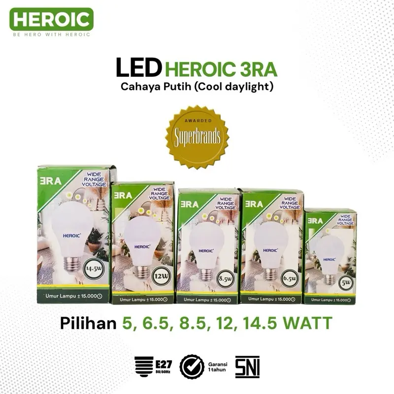 PAKET LAMPU LED ISI 3 - BOHLAM PUTIH BULB HEROIC ERA 5W 6,5W 8,5W 12W 14,5W