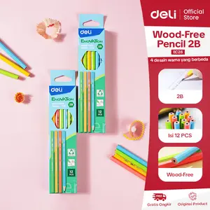 Deli Wood-Free Pencil 2B EC28 - Pensil Isi 12, Bahan Daur Ulang, Ramah Lingkungan, Ideal untuk Sekolah & Kegiatan Sehari-hari, Stationery Berkualitas