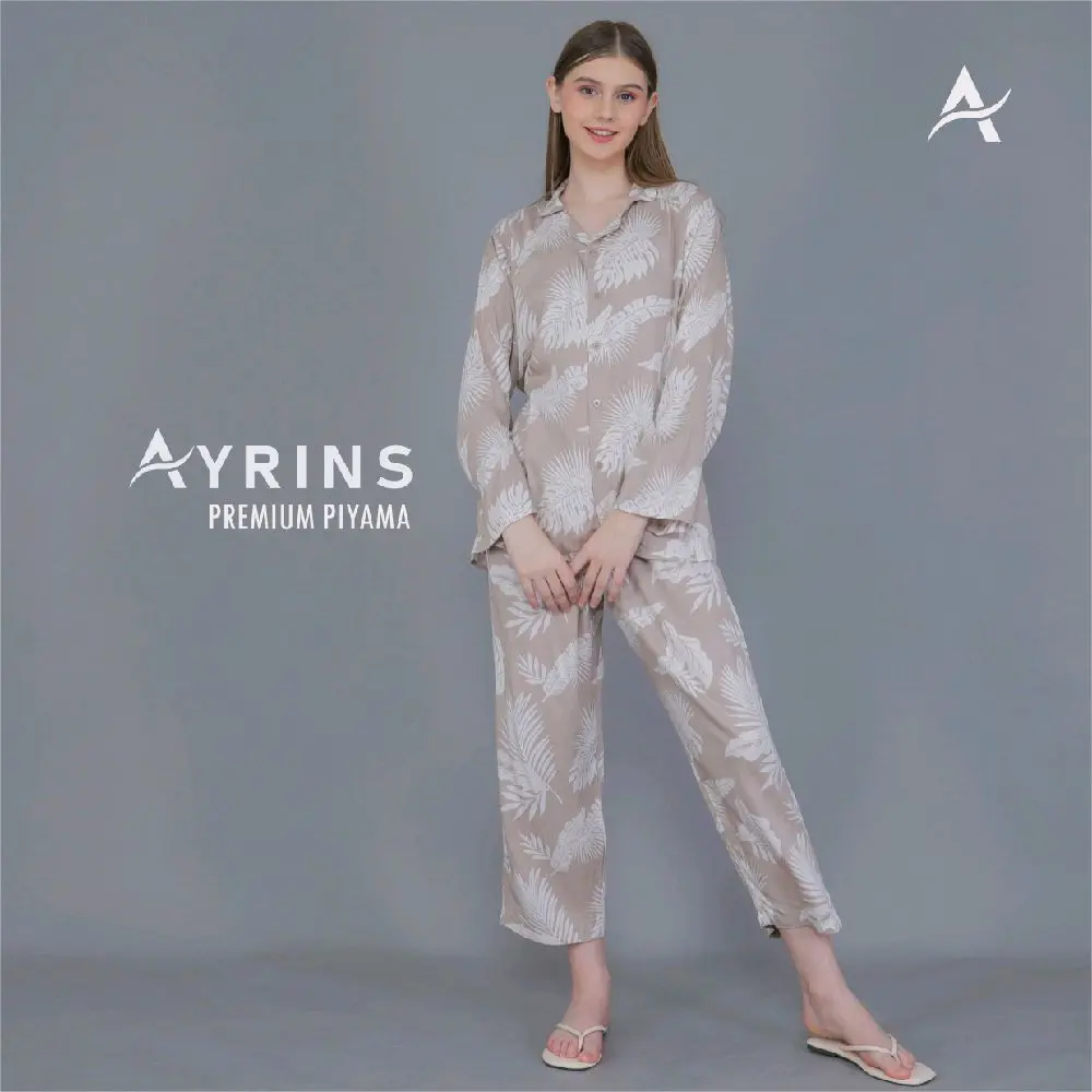 AYRINS One Set Alma - Pakaian Baju Tidur Wanita Piyama Rayon Import Premium Kekinian Style Terbaru