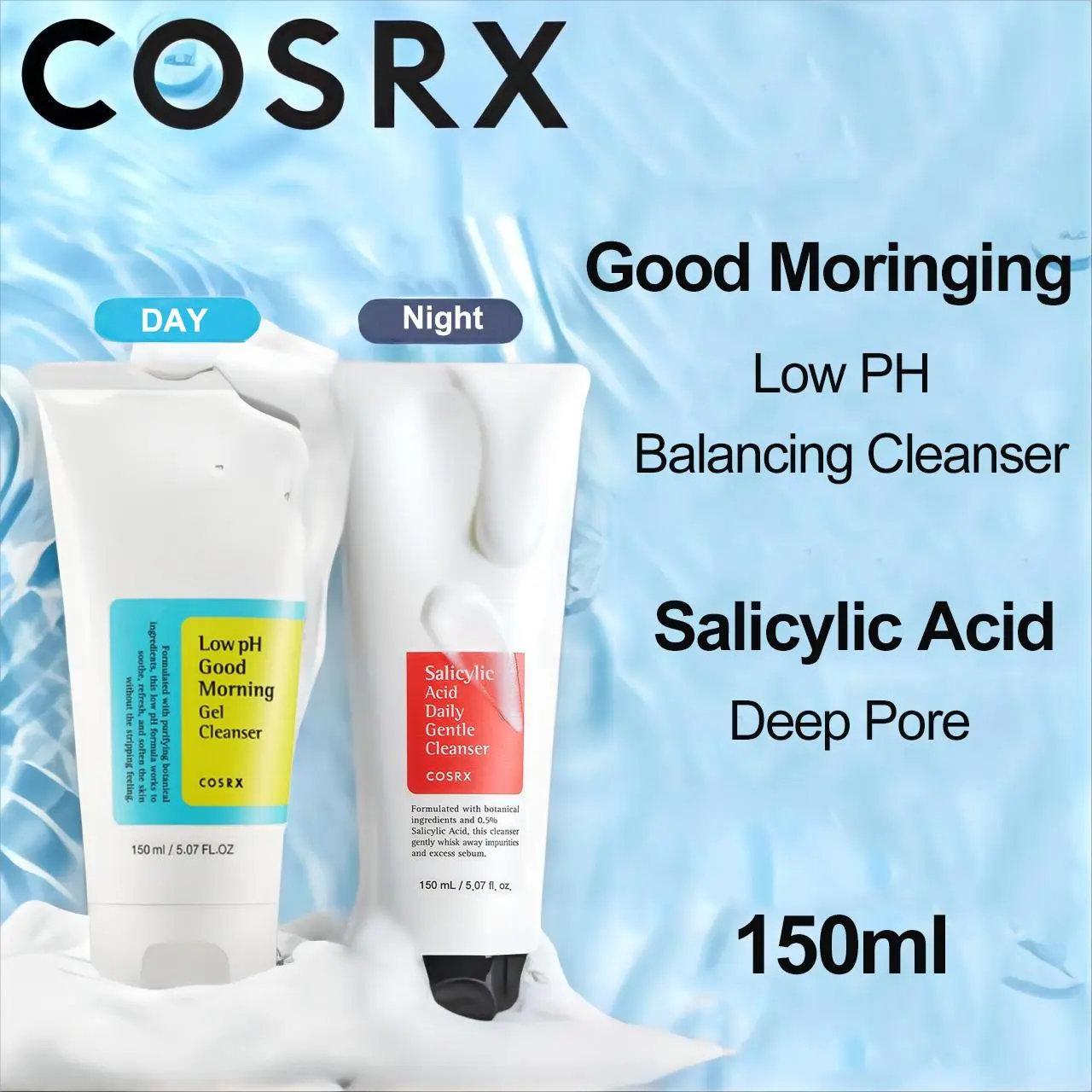 [COSRX] Dual Cleanse: Balanced pH & Salicylic Duo_Good Morning Low pH Gel Facial Cleanser + Salicylic Acid Daily Gentle Facial Cleanser