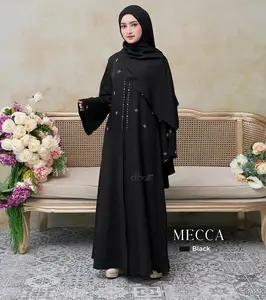 Gamis Abaya Hitam Terbaru 2026 Mecca Abaya Ceruty Full Puring Hiasan Payet Mutiara Gamis Muslimah Wanita Mewah Gamis Arab Premium